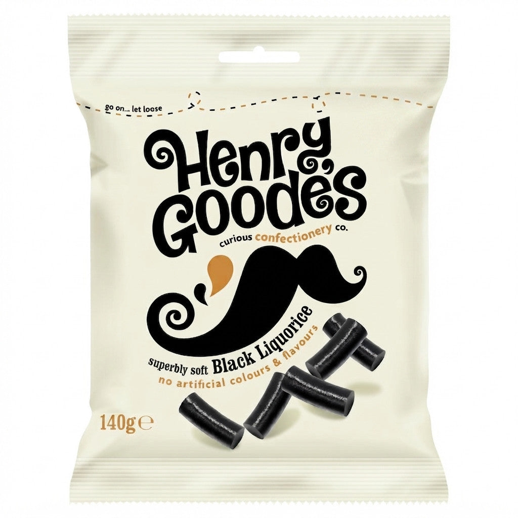 Henry Goode's Superbly Soft Black Liquorice 140g x 12 | Vegetarian Sweets