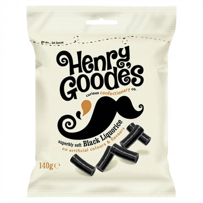 Henry Goode's Superbly Soft Black Liquorice 140g x 12 | Vegetarian Sweets