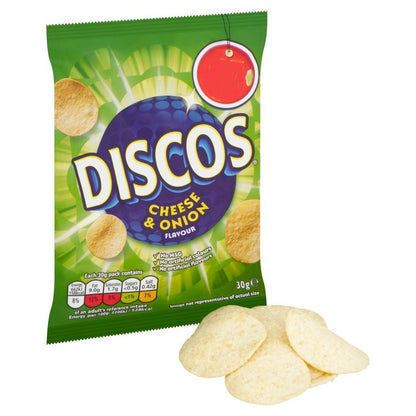 Discos Crisps 30g x 30 | Salt & Vinegar or Cheese & Onion | Bulk Box