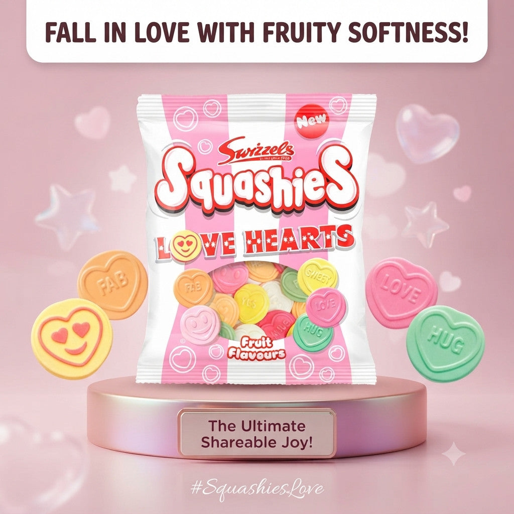 120g x 12 Swizzels Squashies Love Hearts Bulk Box Soft Gummy Sweets Free