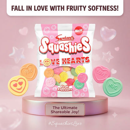 120g x 12 Swizzels Squashies Love Hearts Bulk Box Soft Gummy Sweets Free