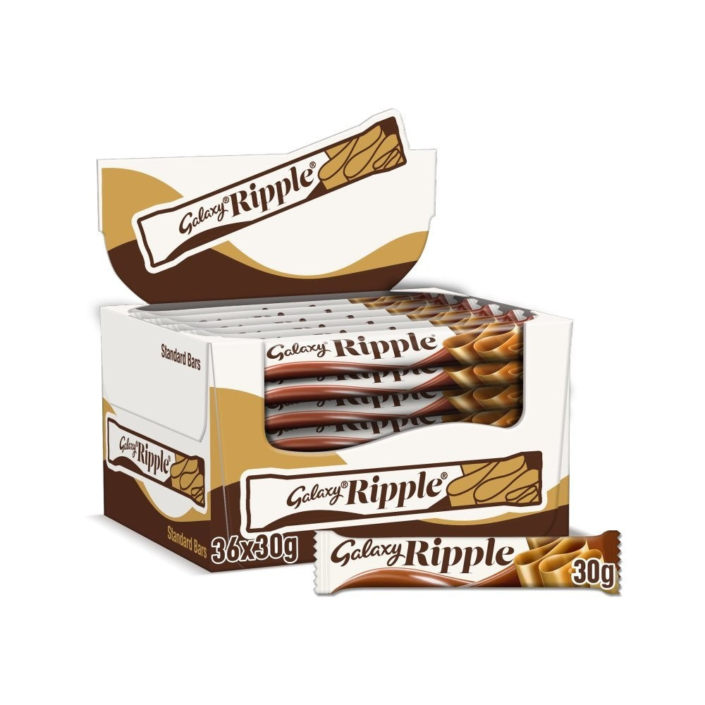 30g x 36 Galaxy Ripple Milk Chocolate Bar Bulk Box Rippled Centre Snack Pack