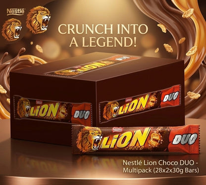 28 x 60g (2x30g) Nestle Lion Choco DUO Chocolate Bar Box Multipack Snack Sweet