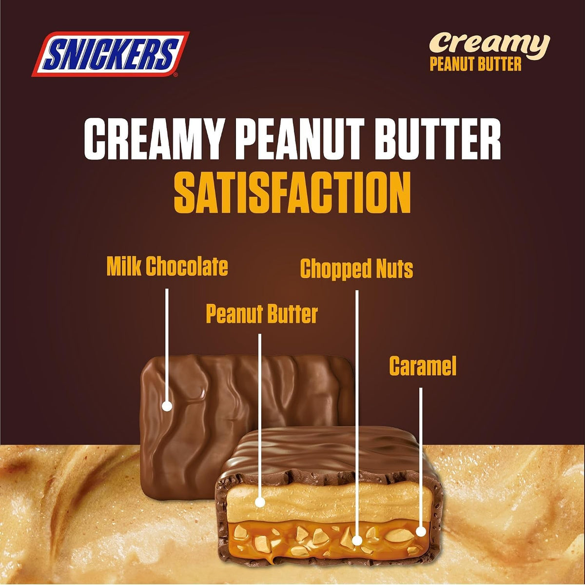 Snickers Creamy Peanut Butter Milk Chocolate Bar Box Choice of Size & Trio/Duo