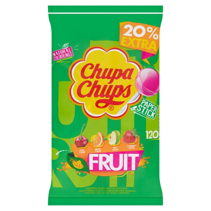 Chupa Chups 120 Fruit Lollipops 1440g Bulk Bag Assorted Flavours Natural Colouri