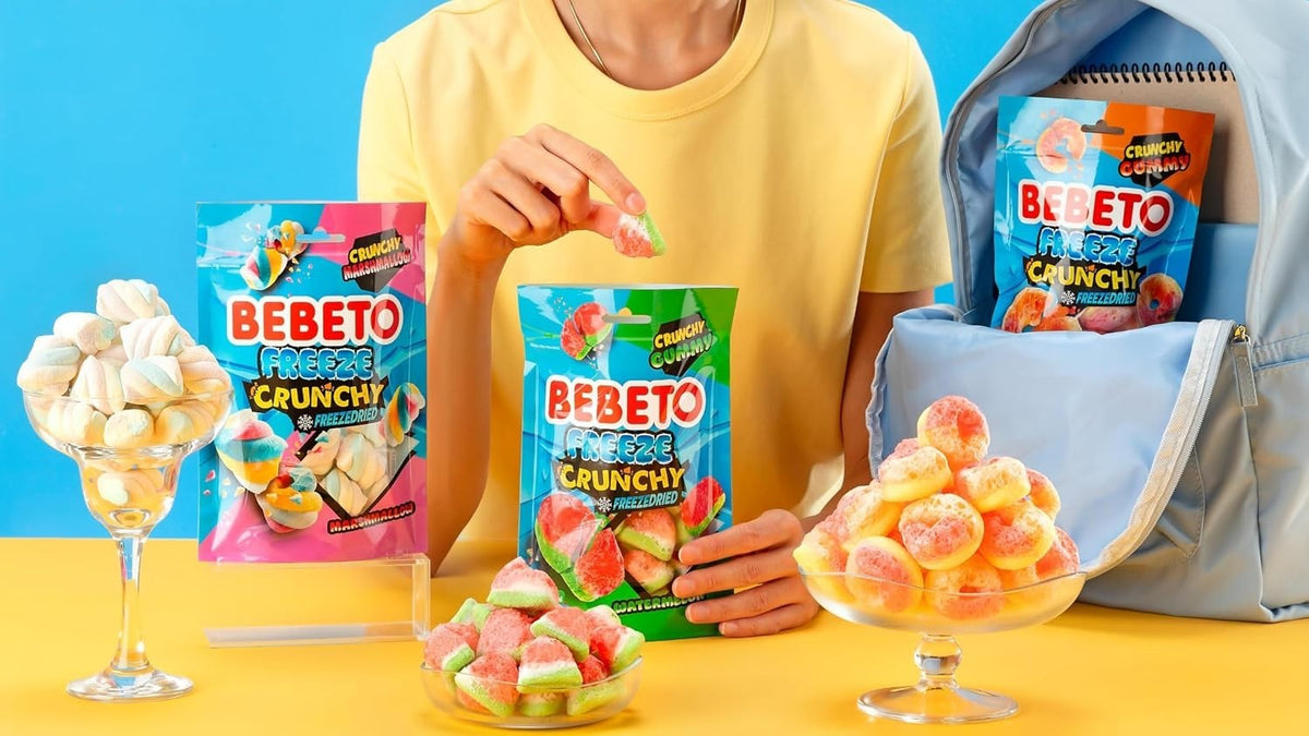 Bebeto Freeze Crunchy Freeze-Dried Sweets 35g x 12 | Watermelon, Peach, Bubblegum & More