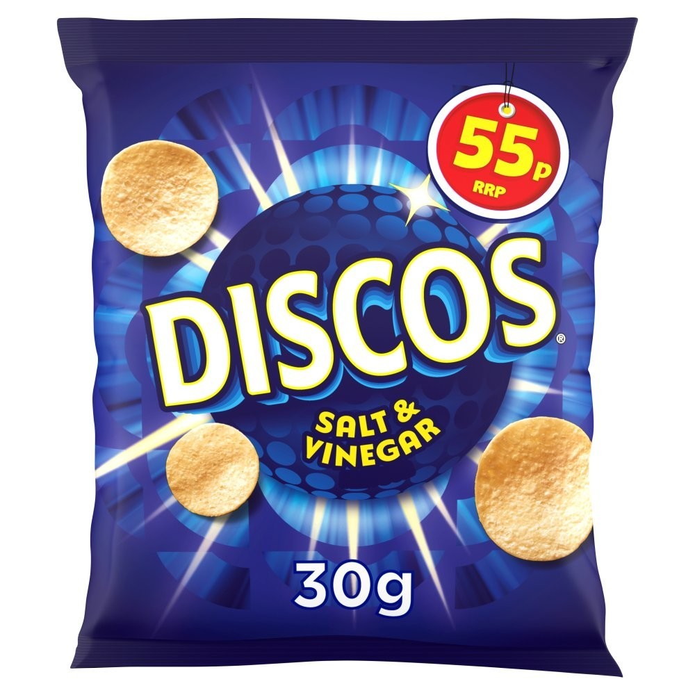 Discos Crisps 30g x 30 | Salt & Vinegar or Cheese & Onion | Bulk Box