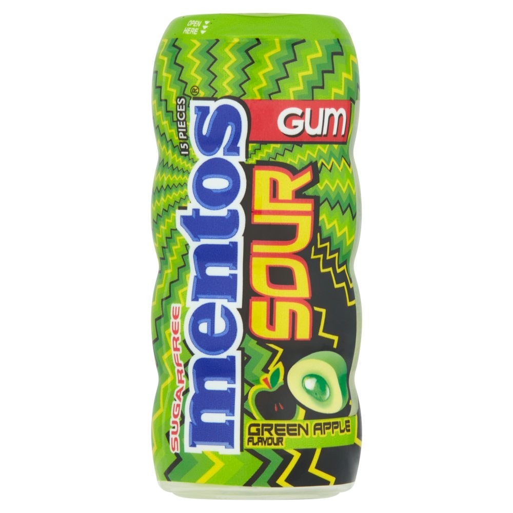 Mentos Sour Chewing Gum Green Apple Flavour Sugarfree Pocket Bottle 30g x 10