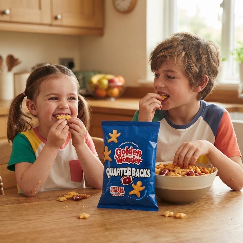 Golden Wonder Quarterbacks Cheeseburger Crisps 27g x 30 | Baked Vegetarian Snacks