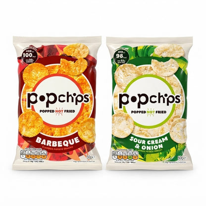 Popchips Crisps 50g x 16 | Sour Cream & Onion or Barbeque