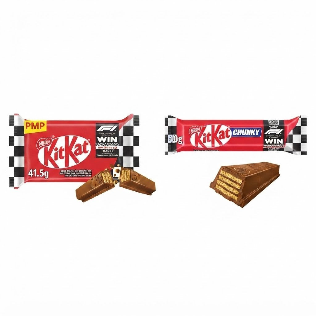 KitKat F1 Formula 1 Milk Chocolate Bar Chunky 40g & 4 Finger 41.5g Bulk Box x 24