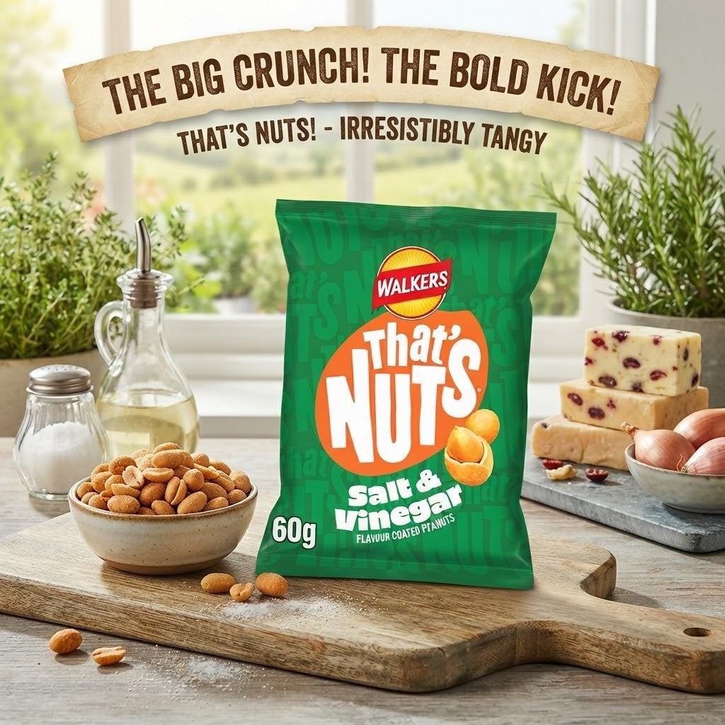 Walkers That's Nuts Salt & Vinegar Coated Peanuts 60g | Crunchy Sharing Snack