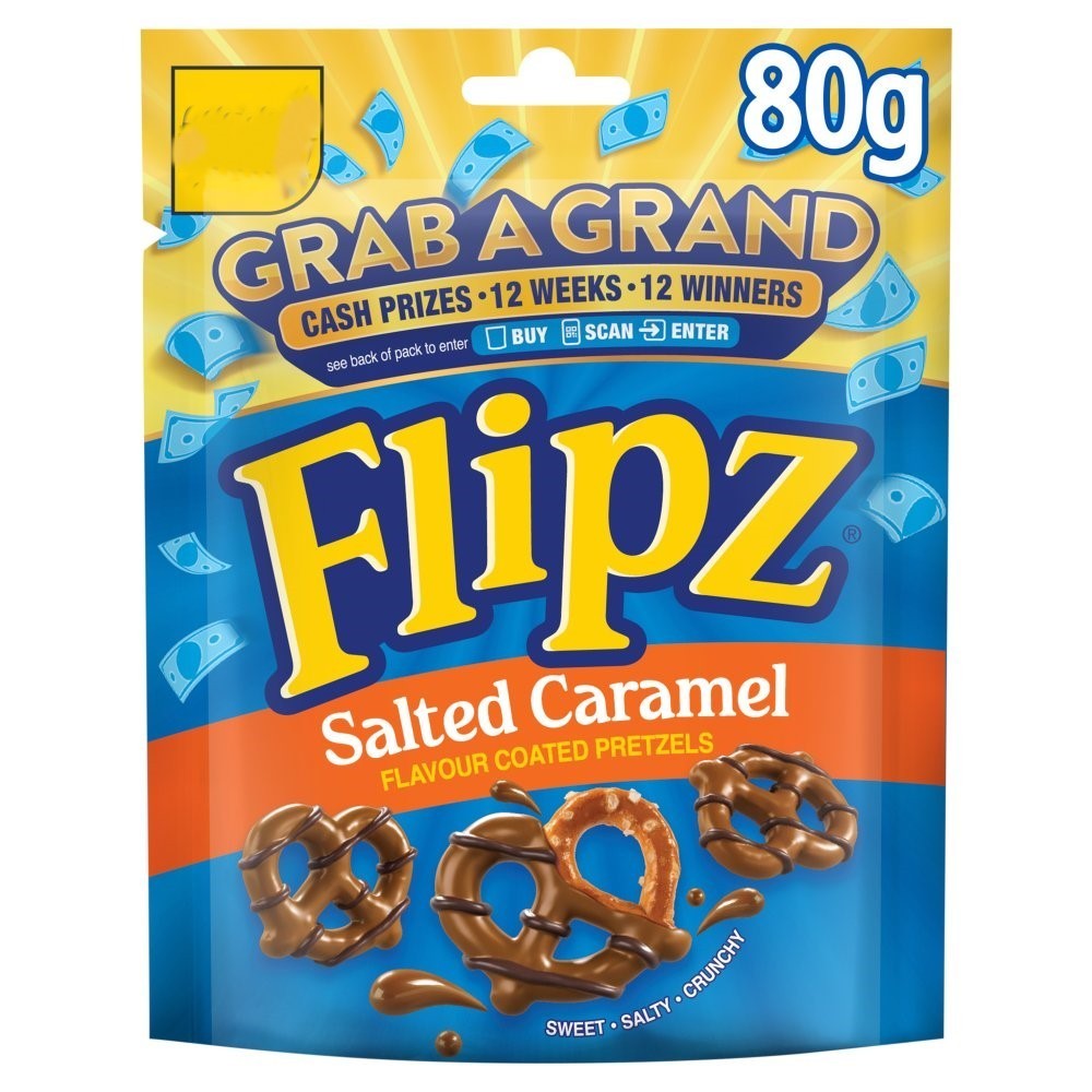 Flipz Coated Pretzels 80g x 12 | Milk Chocolate, Salted Caramel, Cinnamon & Peanut Butter