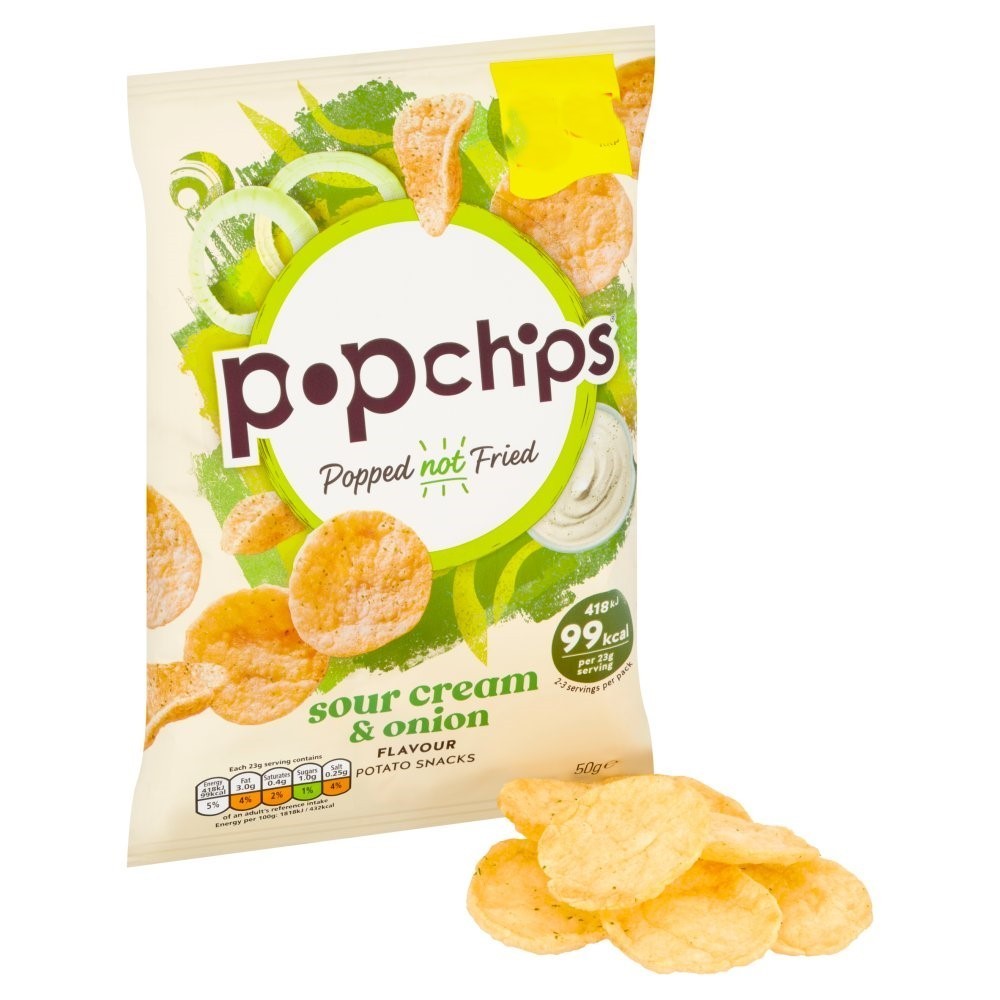 Popchips Crisps 50g x 16 | Sour Cream & Onion or Barbeque