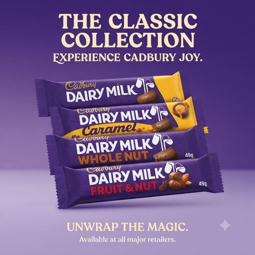 Cadbury Dairy Milk Chocolate Bars Bulk Box 48x - Original, Caramel, Wholenut, Fr