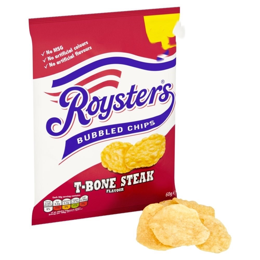Roysters T-Bone Steak Crisps 60g x 20 | Vegetarian & No MSG