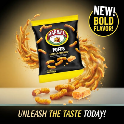 Cheese & Marmite Puffs 60g x 18 | Full-Flavour Vegetarian Snacks