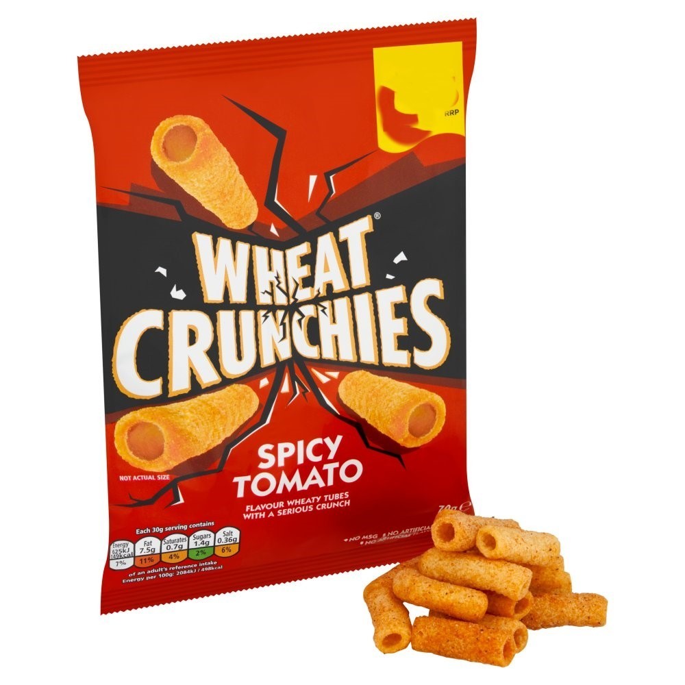 Wheat Crunchies Crisps 70g x 16 | Crispy Bacon & Spicy Tomato