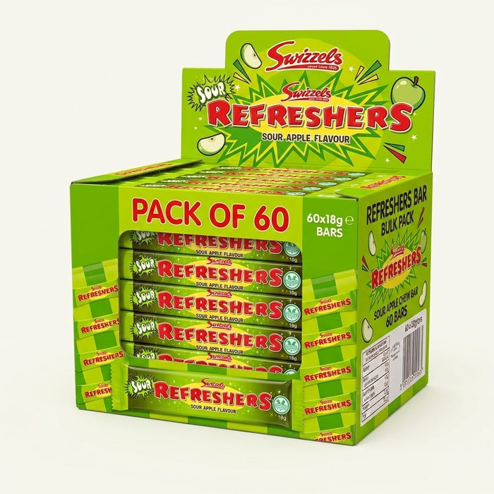 Swizzels Refreshers Sour Apple Chew Bars 18g x 60 | Fizzy Sherbet Centre