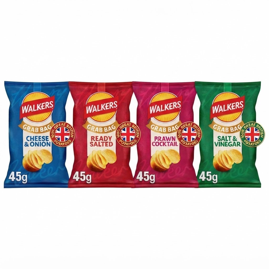 45g x 32 Packs Walkers Crisps Grab Bags Multipack Box - Choose Flavours