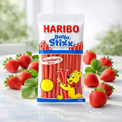 HARIBO Balla Stixx Strawberry 140g x 12 | Chewy Sweets Bulk Box