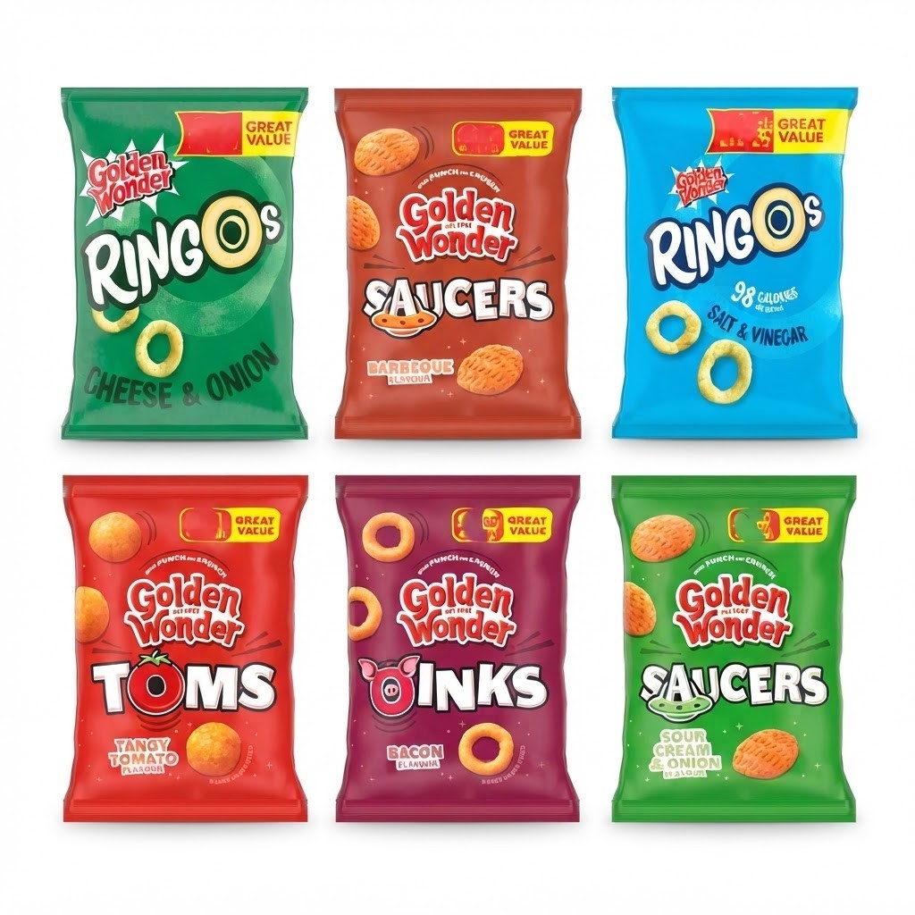 Golden Wonder Crisps & Snacks 40g–63g | Ringos, Saucers, Toms & Oinks