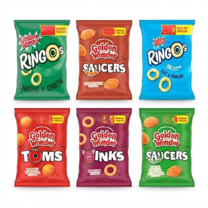 Golden Wonder Crisps & Snacks 40g–63g | Ringos, Saucers, Toms & Oinks