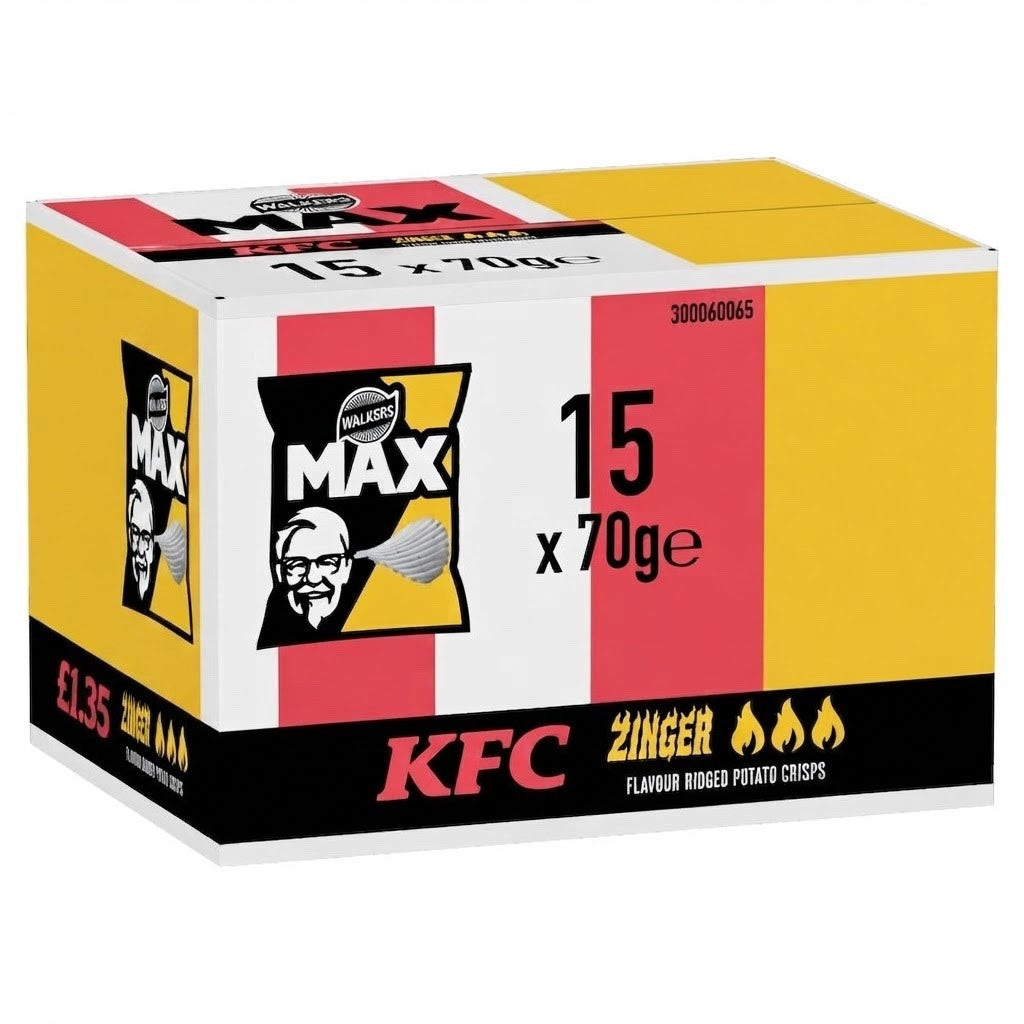 Walkers MAX KFC Zinger Chicken Crisps 70g x 15 | Deep Ridged Multipack