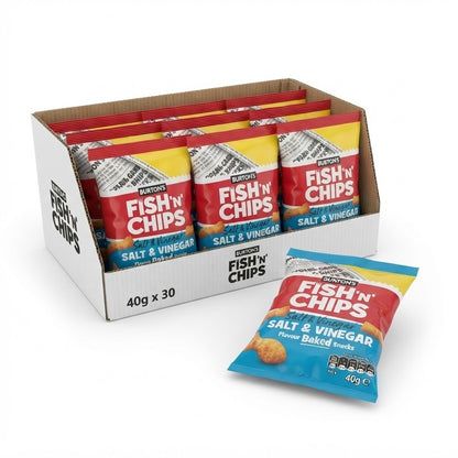Burton's Fish N Chips Salt & Vinegar Baked Snacks 40g x 30 | Vegetarian