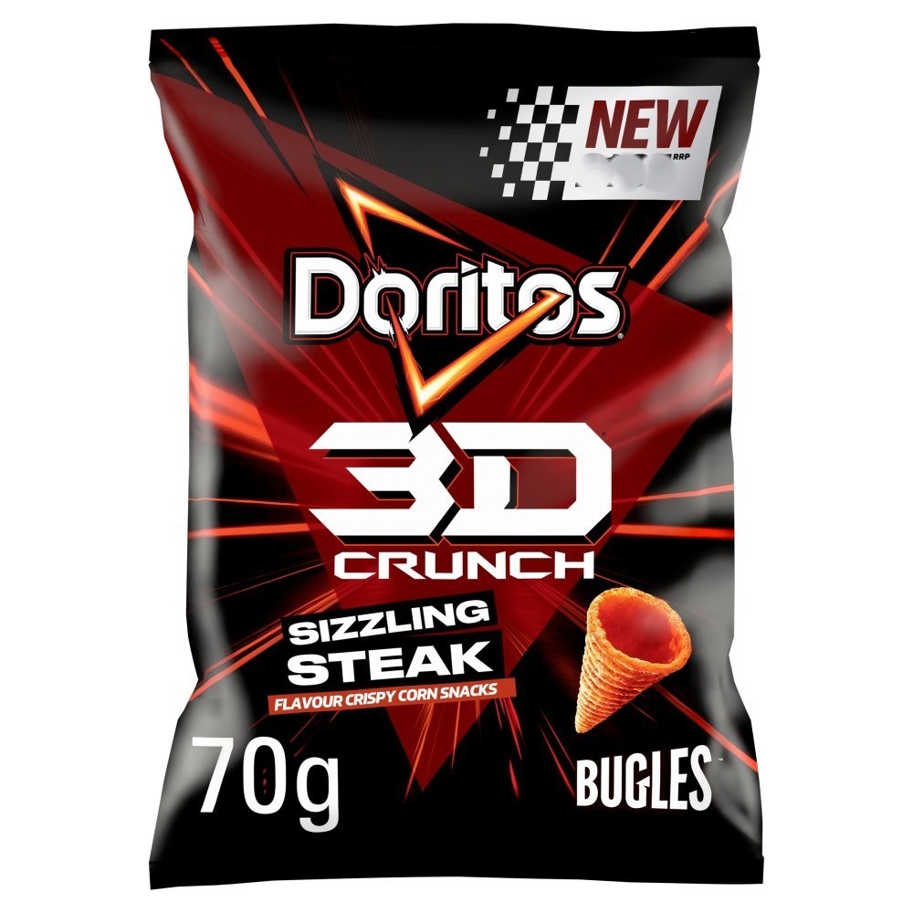 Doritos 3D Crunch Crisps 70g x 18 | Sizzling Steak & Nacho Cheese