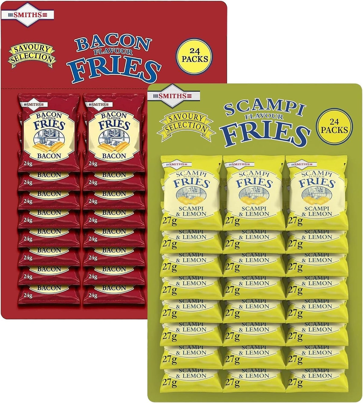 Smiths Fries Pub Snacks 24 Packs | Scampi & Lemon 27g or Bacon Flavour 24g