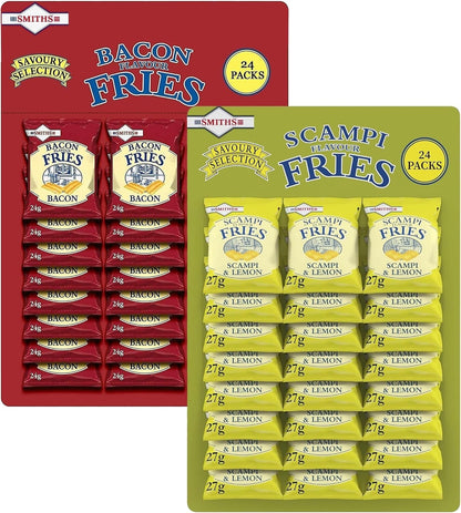 Smiths Fries Pub Snacks 24 Packs | Scampi & Lemon 27g or Bacon Flavour 24g