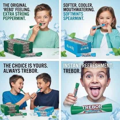 Trebor Mint Rolls 40 Pack | Extra Strong Peppermint or Softmints