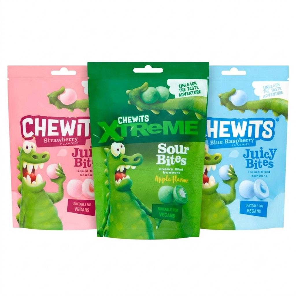Chewits Bites 115g x 10 | Strawberry, Blue Raspberry & Xtreme Apple | Vegan