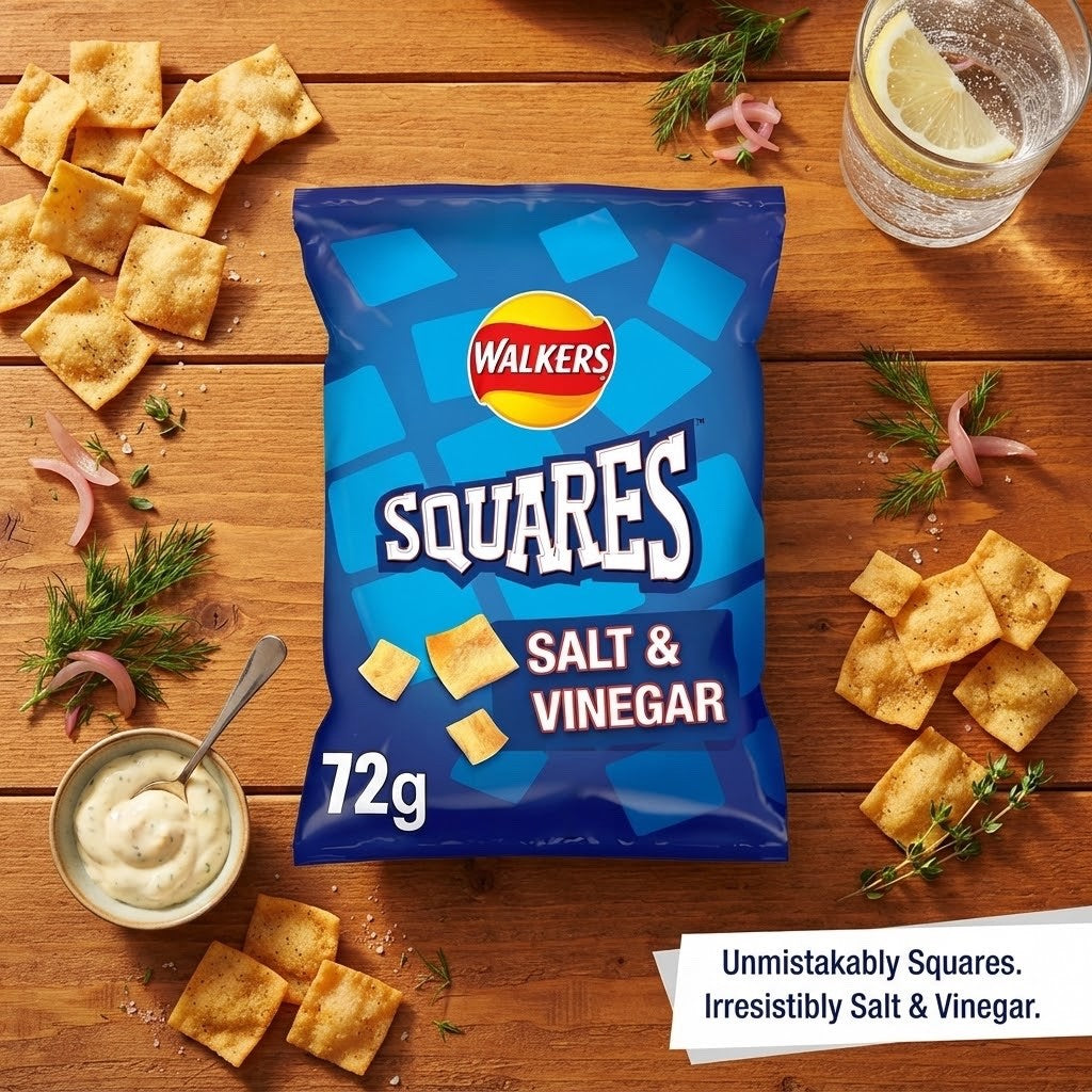 Walkers Squares Salt & Vinegar Crisps 72g x 18 | Multipack Box | UK