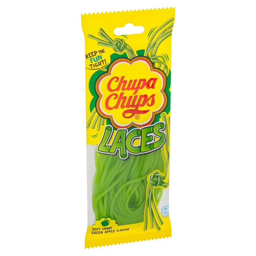 Chupa Chups Laces Soft Candy 90g x 18 | Green Apple & Strawberry