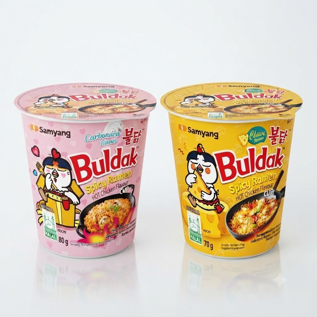 Samyang Buldak Spicy Ramen Cups 6 Pack | Hot Chicken, Carbonara or Cheese