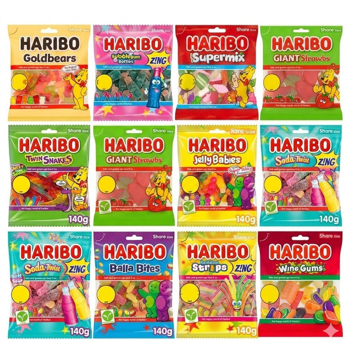HARIBO Sharing Bags 140g x 12 | 18 Jelly & Foam Sweet Varieties