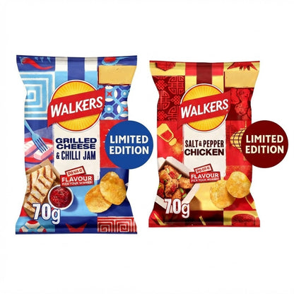 18 x 70g Pack Walkers Grilled Cheese & Chilli or Salt & Pepper Chicken Crisps