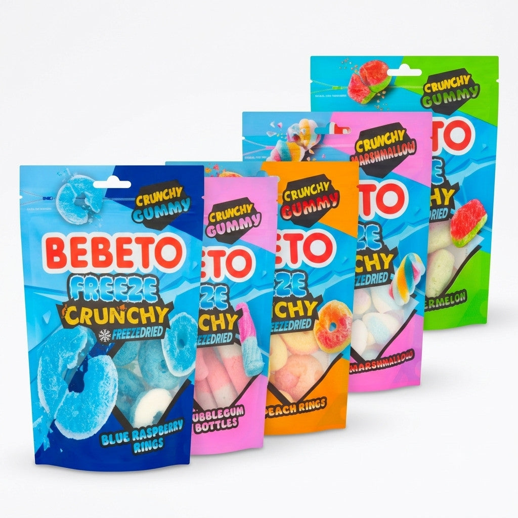 Bebeto Freeze Crunchy Freeze-Dried Sweets 35g x 12 | Watermelon, Peach, Bubblegum & More