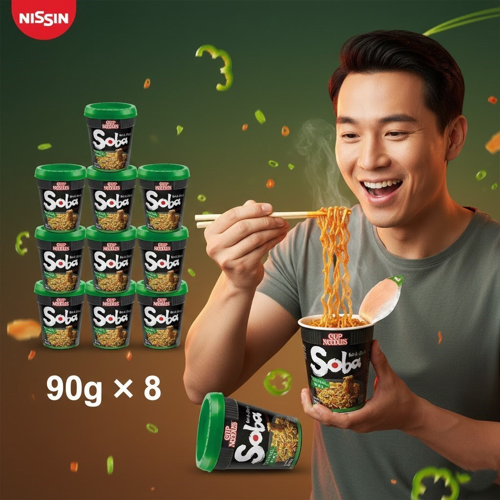 Nissin Soba Instant Wok Style Noodles - 8 x Pot Multipack - Chilli, Classic, Ter