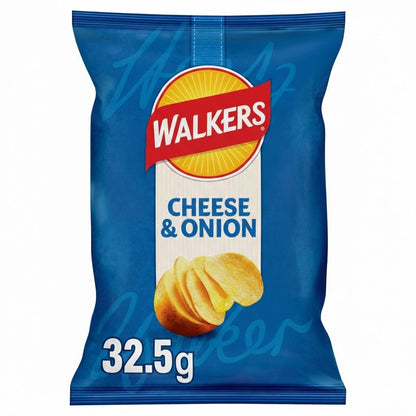 32.5g x 32 Pack Walkers Crisps Box - Cheese & Onion Salt & Vinegar Ready Salted