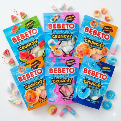 Bebeto Freeze Crunchy Freeze-Dried Sweets 35g x 12 | Watermelon, Peach, Bubblegum & More