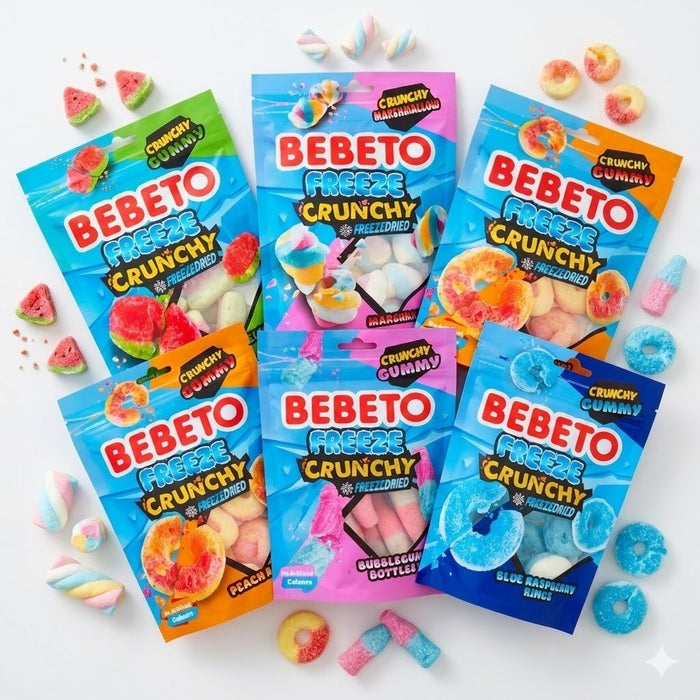 Bebeto Freeze Crunchy Freeze-Dried Sweets 35g x 12 | Watermelon, Peach, Bubblegum & More