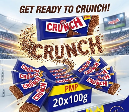20 x 100g Nestle Crunch Milk Chocolate Bar 100g Multipack - Bulk Box PMP