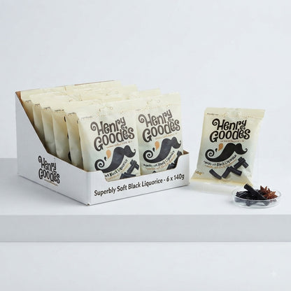 Henry Goode's Superbly Soft Black Liquorice 140g x 12 | Vegetarian Sweets