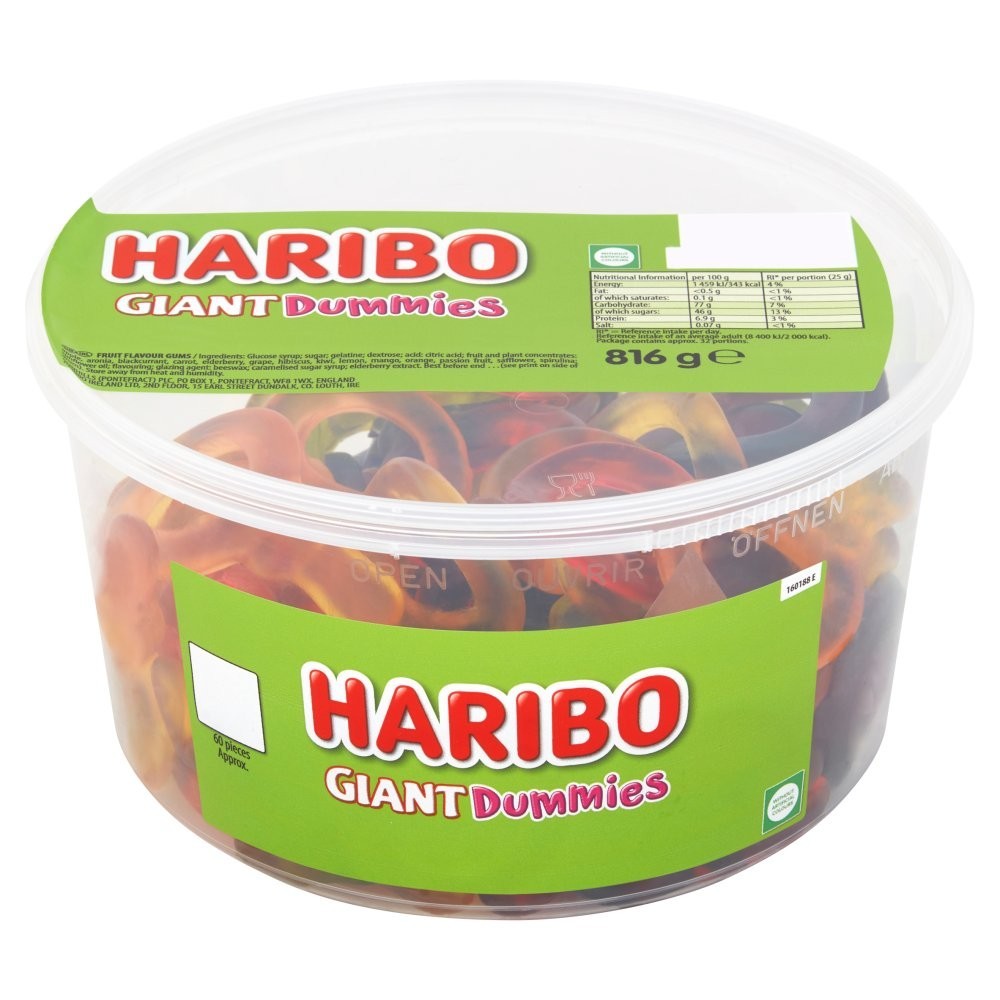 HARIBO Giant Dummies Jelly Sweets Tub 816g | Bulk Party Confectionery