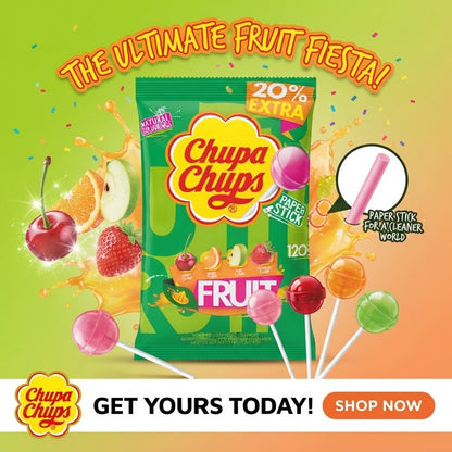 Chupa Chups 120 Fruit Lollipops 1440g Bulk Bag Assorted Flavours Natural Colouri