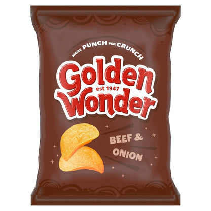 Golden Wonder Beef & Onion Crisps 32.5g x 32 | Vegan Bulk Box