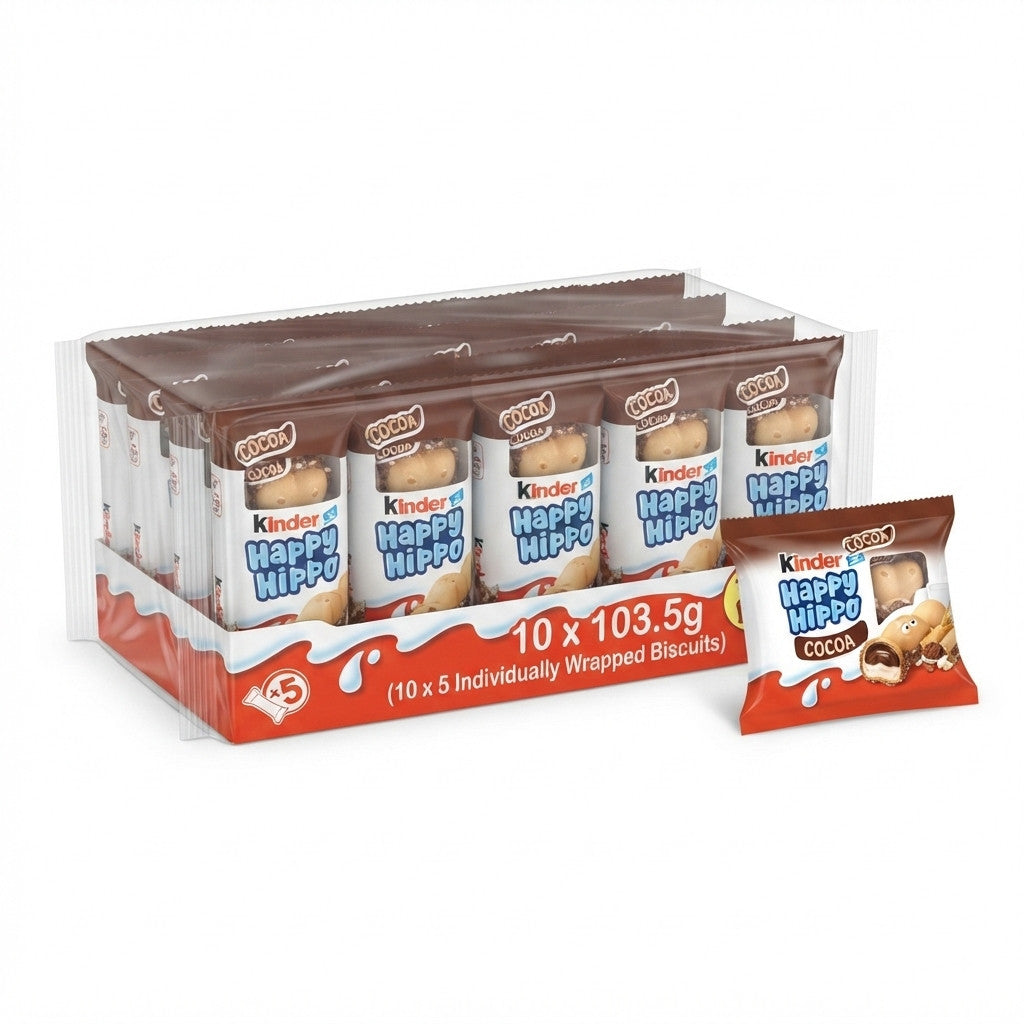 103.5g x 10 Kinder Happy Hippo Cocoa Biscuit Multipack Bulk Box Treat Snack